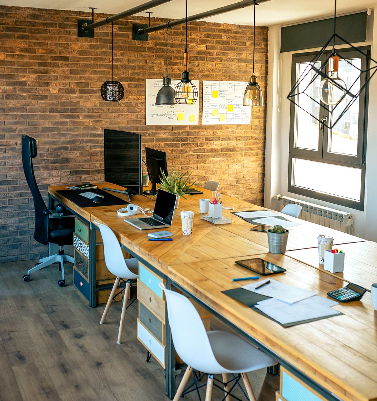 Interior of industrial style coworking office