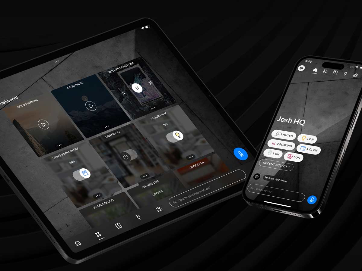 Tablet and mobile phone displaying smart home controls.